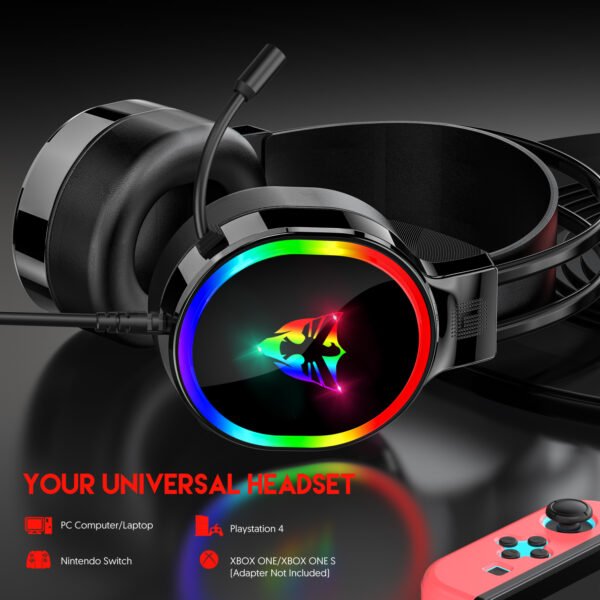 7.1 USB gaming headset, RGB gaming headphone with dual headband,long microphone G607 - Image 5
