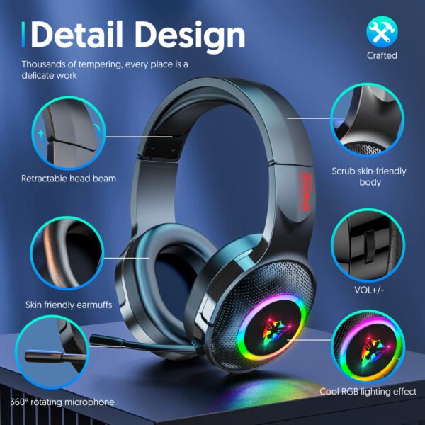 7.1 USB gaming headset, RGB gaming headphone with long microphone G805 - Image 4
