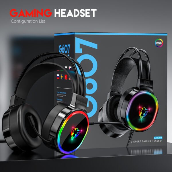 7.1 USB gaming headset, RGB gaming headphone with dual headband,long microphone G607 - Image 6