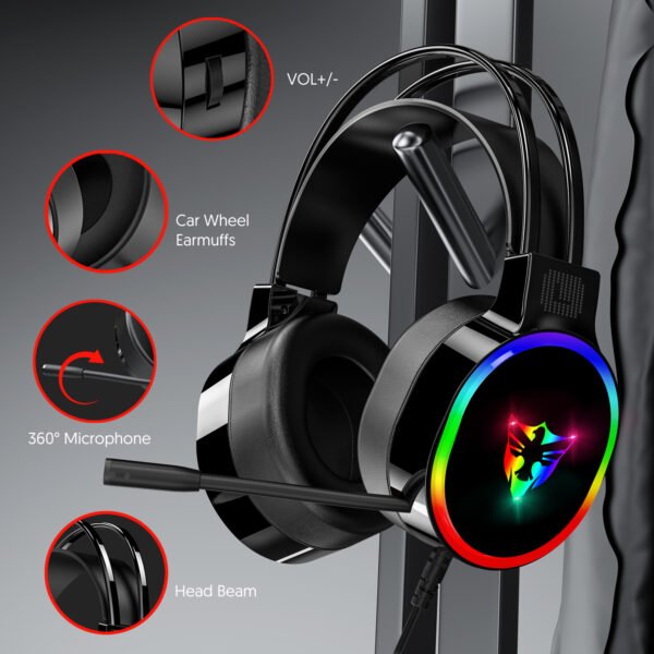 7.1 USB gaming headset, RGB gaming headphone with dual headband,long microphone G607 - Image 7