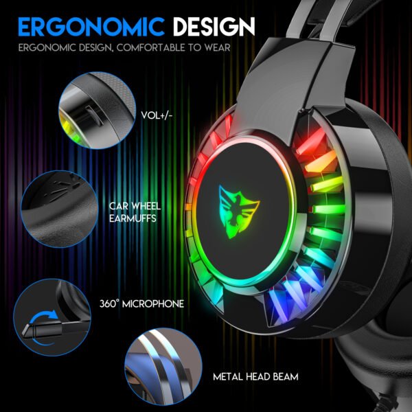 5.1 USB gaming headset, RGB gaming headphone with dual headband,long microphone G605 - Image 3