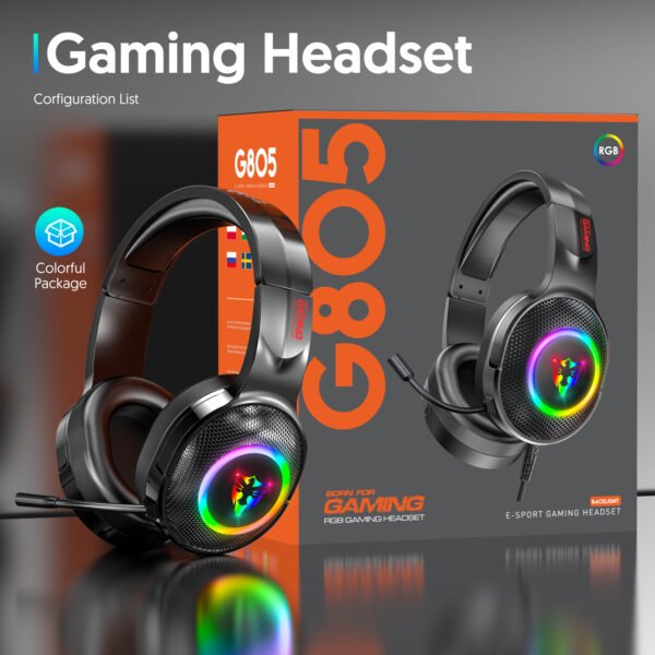 7.1 USB gaming headset, RGB gaming headphone with long microphone G805 - Image 7